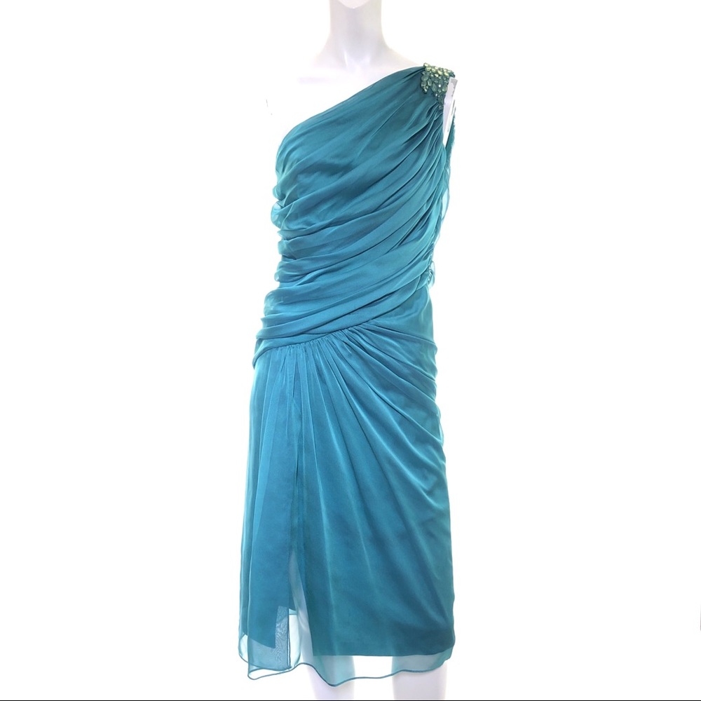 Tadashi Shoji Ruched Rhinestone Vtg 80s 90s Dress